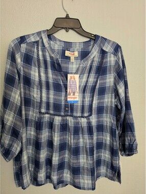 Wrangler Women's Blue Plaid Blouse Size Large